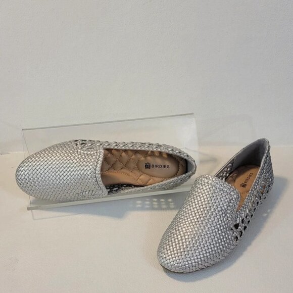 Birdies Silver Handwoven Vegan Leather Starling Loafer Flats - Picture 4 of 11
